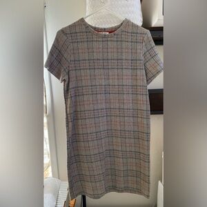 Zara Gray and Rust Plaid Short Sleeve Mini Dress